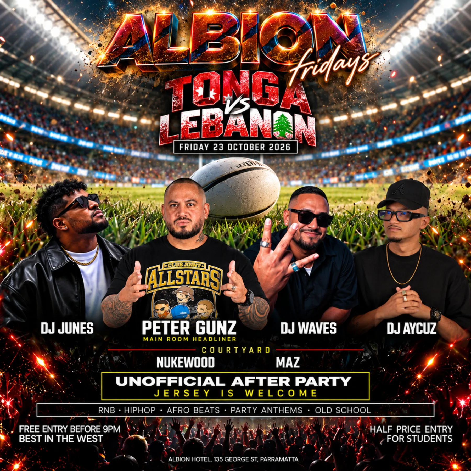 Albion Fridays - Tonga VS Lebanon flyer